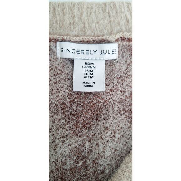 Sincerely Jules Fuzzy V neck Argyle Sweater Vest Brown Tan Size M Academia - Picture 2 of 8
